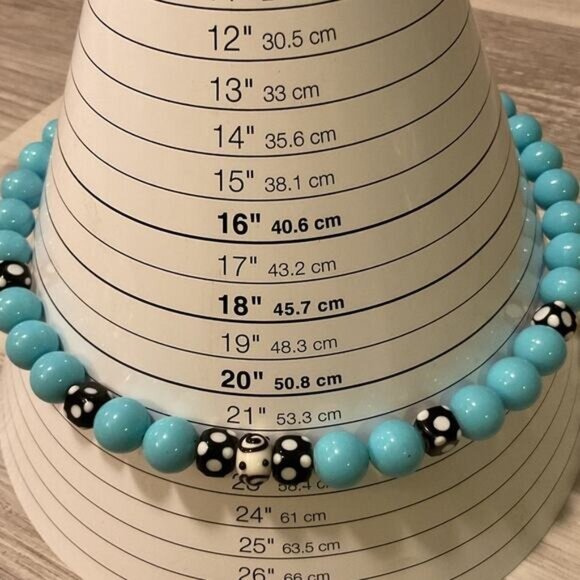 Robins Egg Blue Beaded Black Zebra Accented Bubble Gum Necklace - Picture 5 of 5